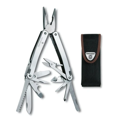 Abbildung von VICTORINOX Multifunktionswerkzeug Swiss Tool Spirit X, 24 Funktionen, Multitool mit Feststellklinge und Kombi Spitzzange, inkl. Nylon Etui, Silber