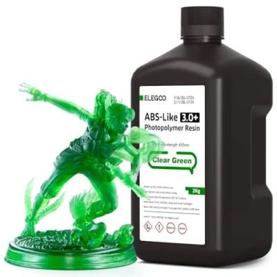 Abbildung von ELEGOO ABS Like 3.0 Plus 3D Drucker Resin Klargrün 2000g, Hohe Hitzebeständigkeit Harz, Niedrigere Viskosität und Schrumpfung, 405nm LCD UV Aushärtung für MSLA/LCD/DLP