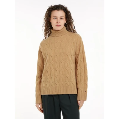 Abbildung von Tommy Hilfiger Cable ROLL Strickpullover, Damen, Größe: 3XL, Classic khaki