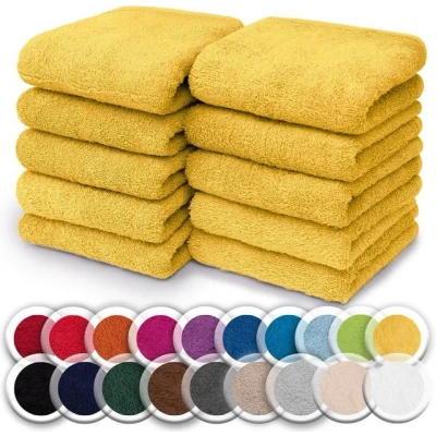 Abbildung von NatureMark 10er Pack Waschlappen 100% Baumwolle Frottier Seiflappen Größe 30 x cm Frottee Seiftücher im Farbe: Gelb