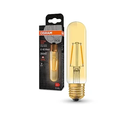 Abbildung von OSRAM Vintage 1906 Classic Tubular FIL LED Lampe, E27, gerade Form, gold, 2,5W, 200lm, 2000K, warmweiße Komfortlichtfarbe, sehr geringer Energieverbrauch, lange Lebensdauer
