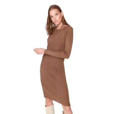 Abbildung von Trendyol Damen Mini Skater Regular Dress Kleid, Braun, L