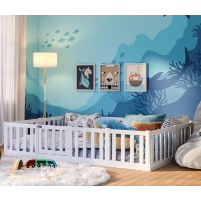 Abbildung von Bellabino Kinderbett Tapi (Bodenbett mit Rausfallschutz und Lattenrost, weitere Größen 70x140, 80x160, 90x200, 120x200 cm), weiß Kiefer 140x200 Tür