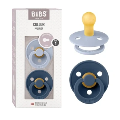 Abbildung von BIBS Colour Schnuller 2er Pack Latex Größe 1 Rund, Dusty Blue/Steel Blue