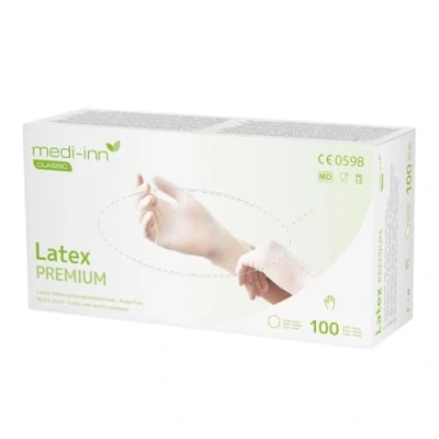 Abbildung von Medi Inn Latexhandschuhe Latex Premium Einmalhandschuhe puderfrei AQL: 1.5