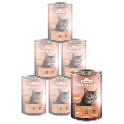 Abbildung von Dehner Premium Katzenfutter, Nassfutter getreidefrei, für ausgewachsene Katzen, Pute, 6 x 400 g Dose (2.4 kg)