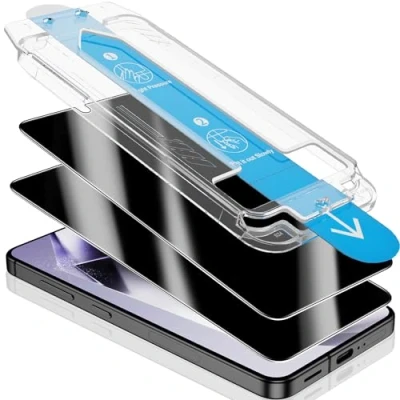 Abbildung von UniqueMe Sichtschutz für Samsung Galaxy S24 Panzer Schutz Glas, Bruchsicher Militärniveau, Dauerhaft 9H, Folie Schutzfolie, 2 Stück