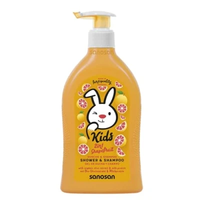Abbildung von sanosan 2in1 Dusche &amp; Shampoo Grapefruit für Kinder Baby 400 ml Duschgel Kindershampoo mit Bio Olivenextrakt Milchprotein Shampoo, Duschbad