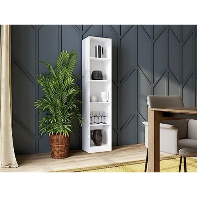 Abbildung von Home Collective Bücherregal Aktenregal Standregal Raumteiler weiß mit 5 offenen Fächern, aus MDF Holz, Breite 40 cm