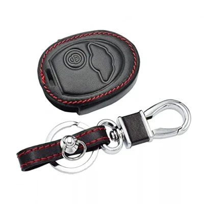 Abbildung von Leder Autoschlüssel Fall Remote Fobs Shell Cover Schlüssel Tasche Schlüsselanhänger Schutz Auto Zubehör 1 Tasten für BMW Mini Cooper R50 R53