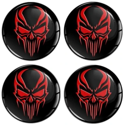 Abbildung von SkinoEu Set 4 x 65 mm Aufkleber für Radkappen Nabenkappen Nabendeckel Radnabendeckel Rad Schwarz Rot Schädel Totenkopf A 4365