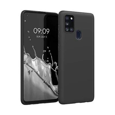 Abbildung von kwmobile Hülle kompatibel mit Samsung Galaxy A21s weiches TPU Silikon Case Cover geeignet für kabelloses Laden Schwarz matt