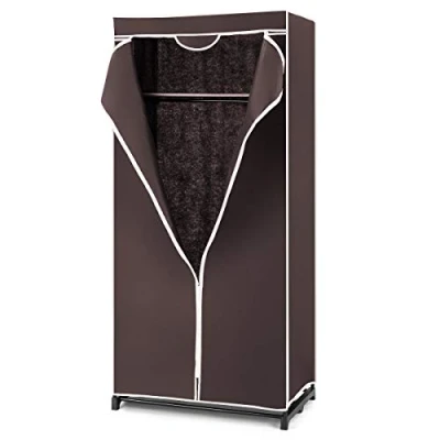 Abbildung von DREAMADE Stoffkleiderschrank Faltbar, Stoffschrank mit kleiderstange Stabil, Faltkleiderschrank Regal, Kleiderschrank (Braun)