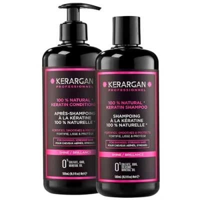 Abbildung von Kerargan Duo Ultra Reparatur Shampoo &amp; Spülung mit Keratin für strapazierte und gestresste Haare Stärkt, Glättet Schützt Ohne Sulfate, GVO, Silikone 2x500 ml