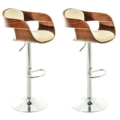Abbildung von CLP 2er Set Barhocker Kingston Mit Kunstlederbezug I Höhenverstellbarer Barstuhl Robustem Metallgestell, Farbe:walnuss/Creme