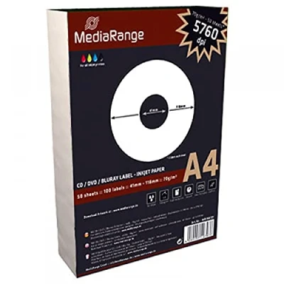 Abbildung von MediaRange Etiketten für CDDVDBD, 41 118mm, matt beschichtet, 100er Pack