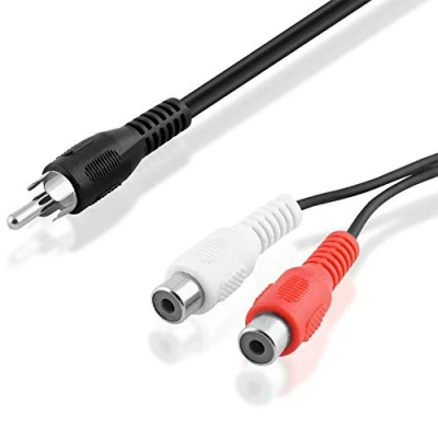 Abbildung von BestPlug 1,5 Meter Y Audio RCA Kabel Adapter Verteiler Splitter Weiche, 1 Cinch Stecker männlich auf 2 L R Buchse Kupplung weiblich, Schwarz