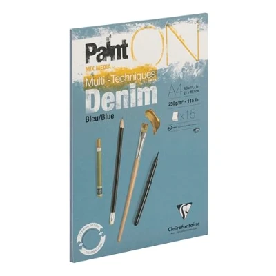 Abbildung von Clairefontaine 975702C Malblock verleimt mit 15 Blatt Zeichenpapier PaintOn 29,7x42 cm 250g, Blau denim
