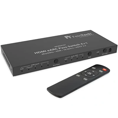 Abbildung von FeinTech HDMI Splitter VAX04101 eARC Pass Switch 3 In 1 Out + Soundbar, unterstützt 4K 60Hz, Dolby Atmos, Vision, HDR10
