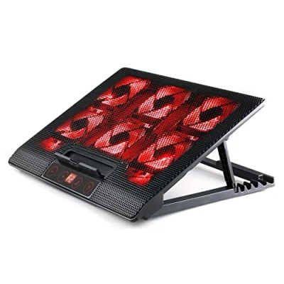 Abbildung von skgames Notebook Laptop Kühler Gamer Ständer Unterlage für 10 17 Zoll, 6 x LED Lüfter, LCD Lüftersteuerung, 7 Stufen Höhenverstellung, Rot