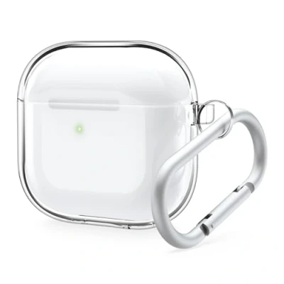 Abbildung von elago Transparent Schutzhülle Kompatibel mit AirPods 4. Generation 4 Hülle, Karabiner inklusive, reduzierte Vergilbung, kabelloses Laden, stoßfest, voller Schutz