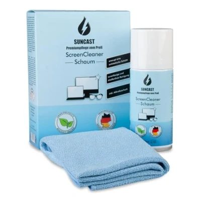 Abbildung von SUNCAST Schaum 150ml Screen Cleaner Set inkl. Mikrofasertuch Premiumpflege vom Profi streifenfreier und rückstandsfreier Bildschirmreiniger Handy, Laptop, PC, Tablet, Display, Brille