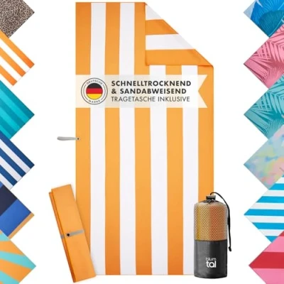 Abbildung von Blumtal Reisehandtuch Strandhandtuch 90x180 cm aus Mikrofaser kompakt &amp; schnelltrocknend, sandfrei mit Band Handtuch groß Wellen Muster