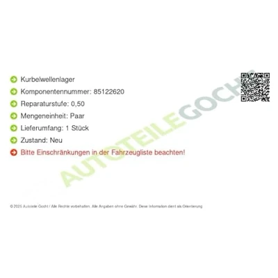Abbildung von KOLBENSCHMIDT 78042620 Kurbelwellenlager