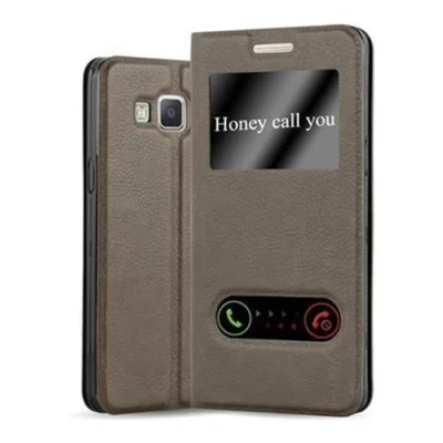 Abbildung von Cadorabo Hülle kompatibel mit Samsung Galaxy A5 2015 Sichtfenster aus Kunst Leder Flip Klappbare Magnetische [Standfunktion] [Kartenfächern] Cover für Tasche in Braun