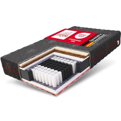 Abbildung von FDM Black Taschenfederkernmatratze 80 x 200 cm Latex Matratze 22 Höhe 7 Zonen Härtegrad H4/H3 (Hart/Mittelhart) Thermoplastischer Visco Schaum Bezug Zweiseitig Abnehmbar Waschbar TFK