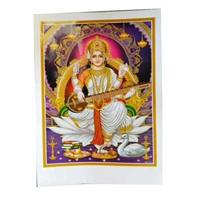 Abbildung von Bild Sarasvati Saraswati 50 x 70 cm Gottheit Hinduismus Kunstdruck Plakat Poster Glitzerfarbe Religion Spiritualität Dekoration