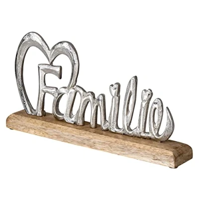 Abbildung von levandeo Familie Schriftzug Silber L30cm Mango Holz Aufsteller Buchstaben Tischdeko Family Wohndekoration