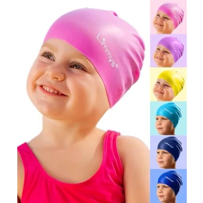 Abbildung von Limmys Premium Badekappe Kinder, badehaube Kinder Langes und kurzes Haar Schwimmkappe für Mädchen Jungen Hochwertige Qualität, Dehnbare &amp; Bequeme (S, Hell Pink)