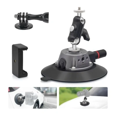Abbildung von ZQZiQi 6″Kamera Saugnapfhalterung mit Kugelkopf Magic Arm und 1/4″Schraube,Saugnapf Halterung,Kamera Autohalterung,Saugnapfhalterung für Kamera/Action Kamera/Telefon