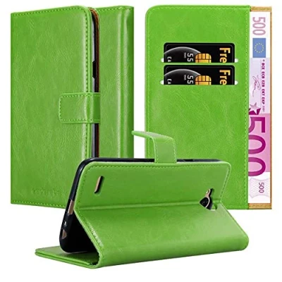 Abbildung von Cadorabo Hülle kompatibel mit LG X Power 2 aus Premium Kunst Leder Flip Klappbare Stoßfeste Magnetische [Standfunktion] [Kartenfächern] Cover für Tasche in Grün