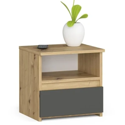 Abbildung von AKORD Nachttisch mit Schublade Nachtkommode, Nachtkästchen Schlafzimmer Schrank B40 x H40 T35 cm Artisan Eiche &amp; Graphitgrau Front