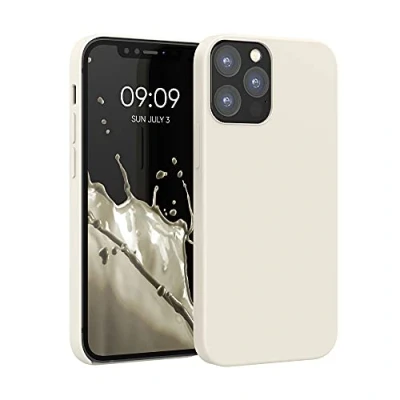 Abbildung von kwmobile Hülle kompatibel mit Apple iPhone 12 / Pro Silikon Handy Case Handyhülle weiche Oberfläche kabelloses Laden Creme