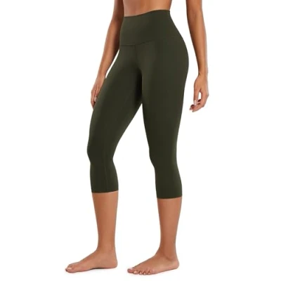 Abbildung von CRZ Yoga Butterluxe Damen High Waist 3/4 Leggings Capri Blickdicht Sport Fitness Sommer Sporthose 48cm Olivgrun 38