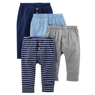 Abbildung von Simple Joys by Carter&#039;s Unisex Baby Hose Baumwolle, 4er Pack, Blau/Grau Meliert/Marineblau/Streifen, Frühchen