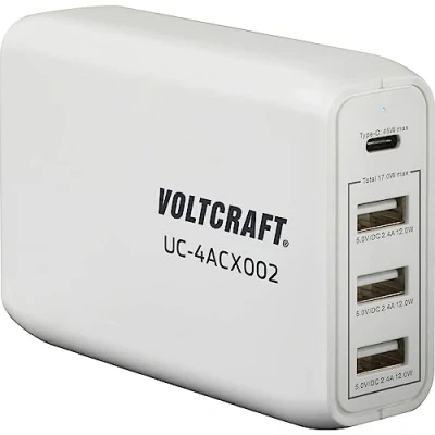 Abbildung von VOLTCRAFT UC 4ACX002 USB Ladegerät, 62 W, Ausgangsstrom (max.), 3400 mA, Ausgänge: 4 x USB,