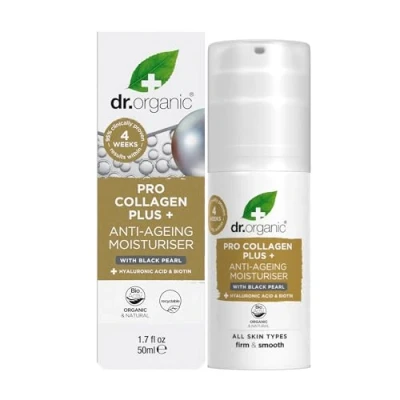 Abbildung von Dr Organic Pro Kollagen Plus Schwarze Perle, Hyaluronsäure, Gesundes Altern, Falten, Trockene &amp; Empfindliche Haut, Natürlich, Tierversuchsfrei, Paraben SLS frei, Recycelt Recyclebar, Bio, 50ml