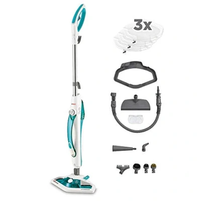 Abbildung von Polti SV450 Double, Dampfmopp, 0,3 l, Edelstahl, Türkis, Weiß, Drehregler, 7,5 m, 1500 W