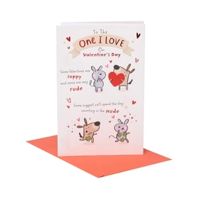 Abbildung von UK Greetings Valentinstagskarte für den Einen, ich liebe, lustiges Gedicht Design