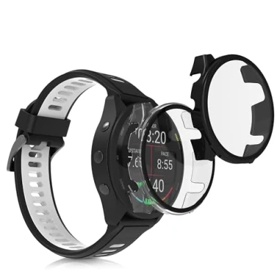 Abbildung von kwmobile 2X Cover kompatibel mit Garmin 18mm Forerunner 265S Hülle Fullbody Fitnesstracker Case Set aus Glas Schwarz Transparent