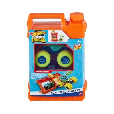Abbildung von Hot Wheels Spielzeug Monstertruck Fuel N’ Go Spielset mit Motosaurus Spielzeugtruck, inkl. 2 zerdrückte Autos