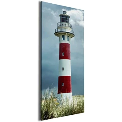Abbildung von Wallario Leinwandbild Leuchtturm am Strand Wandbild 30 x 75 cm: Kunstdruck Brillante lichtechte Farben hochauflösend verzugsfrei