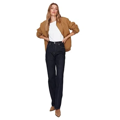 Abbildung von Trendyol Damen Herren Hoher Bund Weites Bein der 90er Jeans, Navy Blue, 36 EU