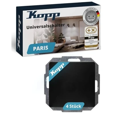 Abbildung von Kopp Paris Profipack, Inhalt: 4 x Universalschalter (Aus Wechsel Schalter), IP20, schwarz, matte Oberfläche, 250V , 652650015