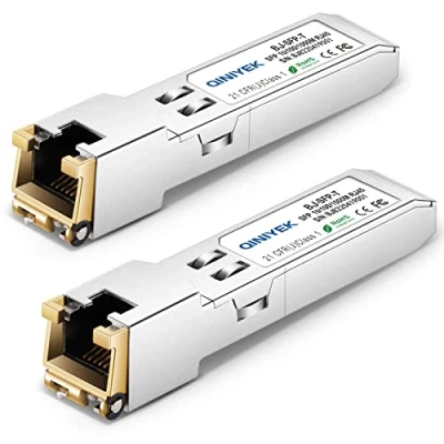 Abbildung von QINIYEK 1.25G SFP auf RJ45 Module, 10/100/1000BASE T Kupfer Transceiver für Cisco GLC T/SFP GE T, Meraki MA 1GB TX, Ubiquiti UniFi UF 1G, Netgear, Zyxel, D Link TP QNAP, 100m,2PCS