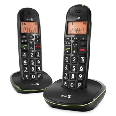 Abbildung von Doro PhoneEasy 100w Duo DECT Schnurlostelefon mit zusätzlichem Mobilteil (Ladeschale, Freisprechen) schwarz 380100
